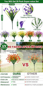 TURNMEON 20 Bundles Calla Lily (400 Heads) Artificial Flowers for Outdoors, Fake Plants UV Resistant Faux Plastic Fake Flowers for Indoor Planter Porch Gardens Home Summer Cemetery Decor(Color Mix)