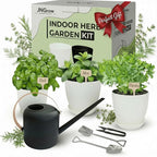 Indoor Garden Kit - Plant Pots with Drainage, Watering Can & Tools - Ideal Windowsill Planter Set - Modern Home & Kitchen Decor Gift - White