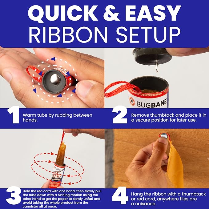 Fly Stick Sticky Fly Traps for Indoors Outdoor 4pk with 12 Ribbons. Non-Toxic Super Sticky Hanging Flies Catcher Paper Tape Strips for Home