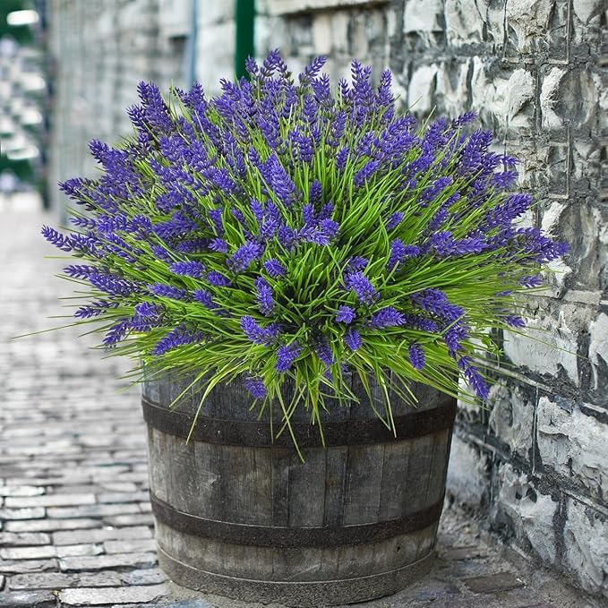 Artificial Plants Outdoor, 24PCS Lavender Artificial Flowers, UV Resistant Fake Flowers, Faux Flowers for Outdoor Planters for Home Garden Outside Porch Decor