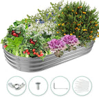 YSEJOMP 6X3X1 FT Oval Galvanized Metal Garden Raised Bed/Plant Box for Planting,36 Inches Diameter Iron Fire Pit Ring,Small Animal Fence-3 in 1 Modular Design in Black (Silver, 72X36X11.5 Inches)