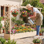 BECOMFORT Raised Garden Bed with Trellis & Hanging Roof, 45" Tall Fir Wood Planter Box with Drainage Holes, Outdoor Elevated Garden Planter for Climbing Vines, Perfect for Patio, Lawn & Backyard