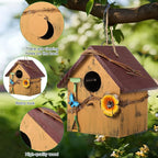 DoubleFill 2 Pcs Birdhouses for Outdoor Hanging Yard Outside Wooden Birdhouse Hand Painted Bird Box for Bird Lovers Bluebird Tree Garden Decor Decorative Birdhouse(Blue,Yellow,Wooden Roof)
