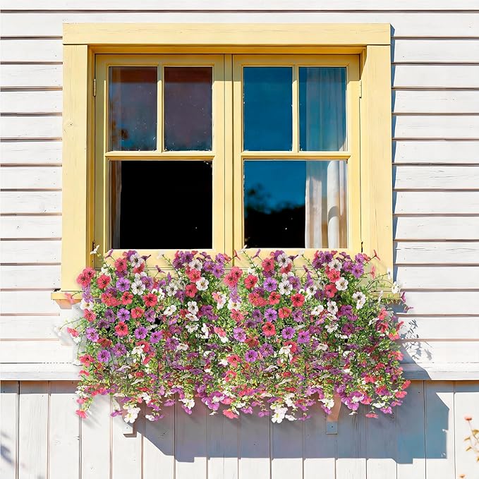 INQCMY 2Pcs Artificial Fake Hanging Flowers for Outdoors UV Resistant Artificial Plants for Spring Summer Decor Look Real Faux Flowers for Outside Home Planter Porch Patio Decor