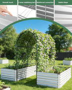 FOOWIN Raised Garden Bed with Arch Trellis for Climbing Plants,Galvanized Raised Garden Bed,Planter Boxes Outdoor for Vegetables Flowers Herb,478 Gallon Capacity Silver