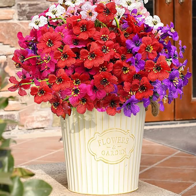 Colorful 20 Bundles Artificial Flowers for Outdoors,MixColors Fake Silk Flowers with Plastic Plants for Outside,Faux mums Realistic Flowers for Window Box Yard Fuchsia Balcoy Dector (Mixed Color)