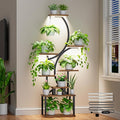 Plant Stand Indoor with Grow Lights - 62" Tall Plant Shelf, Lighted Corner Plant Stands for Indoor Growing, 8 Tiered Large Flower Holder, S-Shaped Decorative Rack for Living Room, Patent Design, Brown