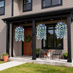 Artificial Fake Flowers Plants for Outdoor Spring Summer Decoration,2 PCS Faux Silk Morning Glory with Eucalyptus Leaves,UV Resistant Realistic Outdoor Flowers for Balcony Porch Patio Yard Garden