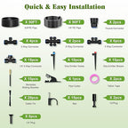 Drip Irrigation Kit for Garden, Automatic Watering System with Quick Connect Fittings, Adjustable Spray Nozzles, Water Saving Irrigation System for Yard, Greenhouse, Lawn & Potted Plants (140FT)