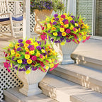 Artificial Flowers for Outdoors 12 Bundles Artificial Petunias Fake Flowers UV Resistant Shrubs Plants with Fern for Indoor Outside Hanging Planters Home Garden Spring Summer Decorations