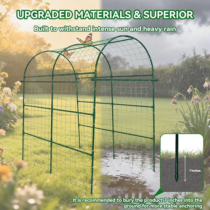 Garden Arch Trellis for Climbing Plants Outdoor - 83" H*71" W*43" L Large Rustproof Garden Trellis, Heavy Duty Grape Trellis, Tunnel Trellis for Melons, Pumpkins, Cucumbers, Peas(Green)