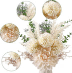 CEWOR Fake Flowers in Ceramic Vase, Artificial Flowers with Ceramic Vase Faux Silk Floral Arrangement Table Centerpieces Decor for Home Office Dining Farmhouse Coffee Table Living Room