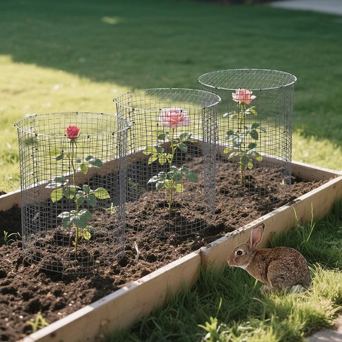 12 Sets of 16'' x 12'' Garden Plant Protectors from Animals With Detachable Covers ,36Pcs Metal Wire Protectors With Cover for Plants , Metal Plant Cage Chicken Wire Cloche with Stakes & Nylon Ties