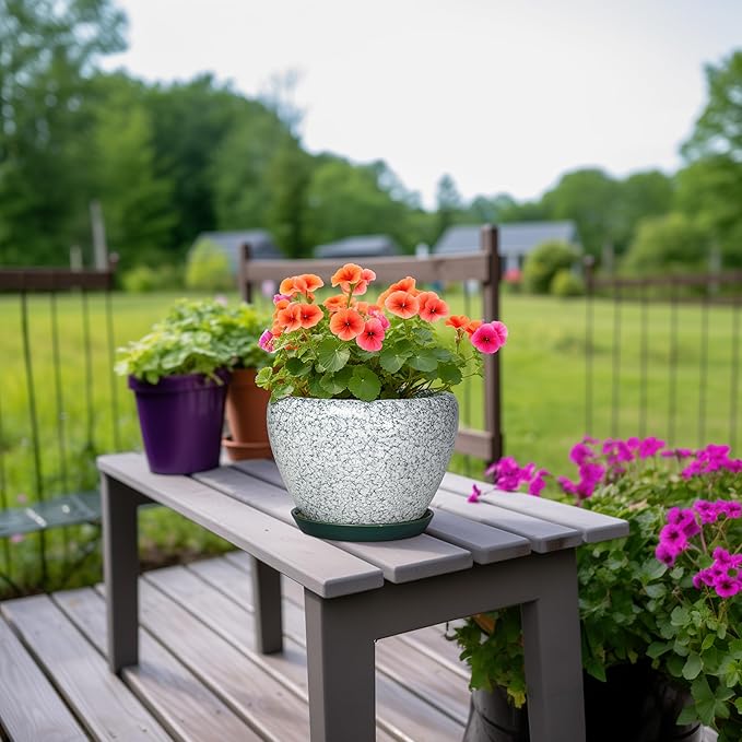 Ceramic Flower Pots - 8 Inch Pots for Plants Indoor Outdoor, Round Plant Pot Indoor with Drainage Hole and Saucer, Modern Decorative Planter, Bedroom Decor, Gardening Gifts, Crackle Green