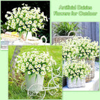 obbsie 12 Bundles Artificial Daisies Flowers Outdoor UV Resistant Fake Silk Daisy Mums Flowers No Fade Faux Greenery Plants for Home Wedding Garden Window Box Outdoor Planters Spring Decor - White