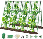 71" x 51" Cucumber Trellis for Raised Bed, A-Frame Garden Trellis for Climbing Plants Outdoor, Rust-Proof Metal Support for Tomato, Peas, Beans, Zucchini & Vines, with Netting & Clips