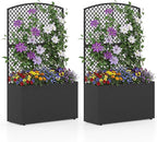 HAPPYGRILL Raised Garden Bed with Trellis, 49" Wicker Planter Box w/Privacy Screen, Liner, Drainage for Patio Balcony, Outdoor PE Rattan Elevated Garden Bed for Climbing Plant Vine Flower (Brown,2)