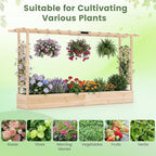 BECOMFORT Raised Garden Bed with Trellis & Hanging Roof, 45" Tall Fir Wood Planter Box with Drainage Holes, Outdoor Elevated Garden Planter for Climbing Vines, Perfect for Patio, Lawn & Backyard