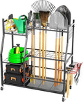 Garden Tool Organizer with Wheels for Garage, Freestanding Garage Tool Organizer, Yard Tool Holder, Garden Tool Cart for Long Handled Tools,Rakes, Brooms, Yard Storage Rack for Shed, Indoor, Outdoor