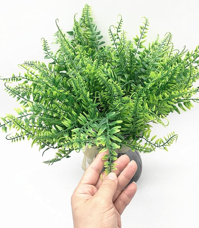 PASYOU Artificial Plants Fake Boston Fern Shrubs 8 Pack, Plastic Leaves Faux Ferns Plant for Indoor Outdoor Home Porch Garden Decor Greenery Grass Flowers Stems Party Wedding Bundles DIY Decorations