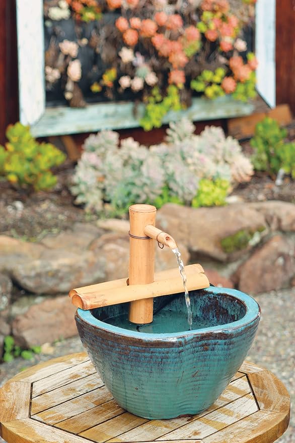 Bamboo Accents 7" Adjustable Bamboo Fountain Kit with Pump – Compact Zen Water Feature for Bowls, Basins & Small Gardens, Indoor/Outdoor (Container Not Included)