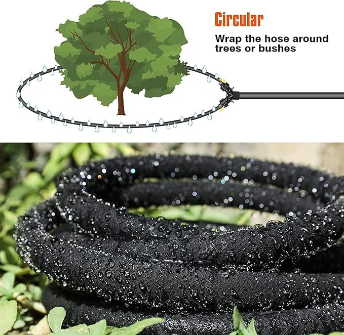 10FT for Trees 1/2" Water-Saving Soaker Hose with Solid Brass Connectors, Drip Irrigation Kit