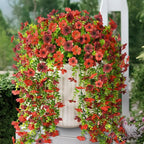 Artificial Hanging Flowers Plants for Outdoor Spring Decoration, 2PCS Faux Silk Daisy UV Resistant Look Real for Outside Home Indoor Planter Porch Garden Yard Decor(Red Brown)