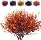 RECUTMS Outdoor Faux Plants Fall Fake Lavender Plants UV Resistant Artificial Greenery Artificial Flowers Indoor 8Pcs Fake Outside Flowers for Balcony Window Garden Thanksgiving Decorations (Brown)