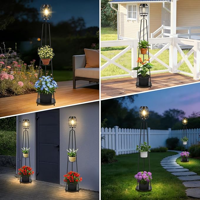 TOWPONICS 52.4'' Outdoor Floor Lamp with Plant Stand, Solar Lights Outdoor Waterproof with Planter, Solar Powered Patio Lights for Deck Pathway Driveway Front Porch Decoration, 1-Pack