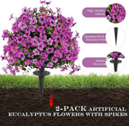 23" Set of 2 Artificial Boxwood Topiary Ball with Violet Flowers with Spikes for Outdoor , UV Resistant Faux Greenery Shrubs, Realistic Fake Bushes Plants for Garden, Yard, Front Porch, Patio Decor