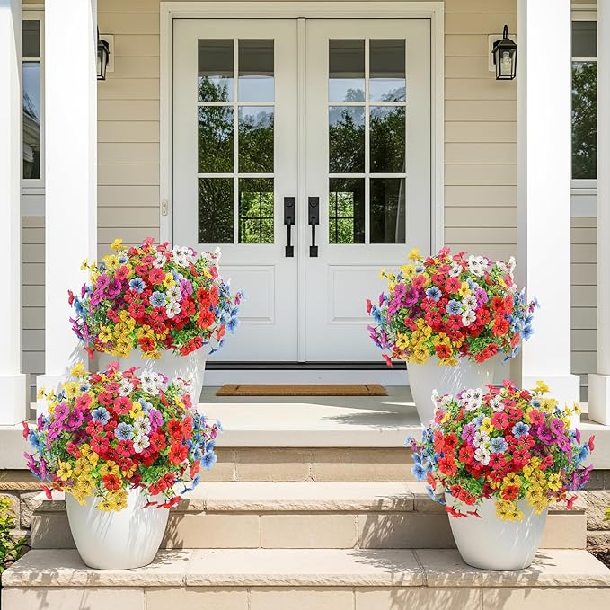 ATTGREAT Artificial Spring Flowers Outdoor Faux Plants UV Resistant Fake Patio Flowers Plastic Greenery Plnats Outside Bulk for Spring Garden Hanging Planter Home Vase Decor, 36 Bundles (Multicolor)