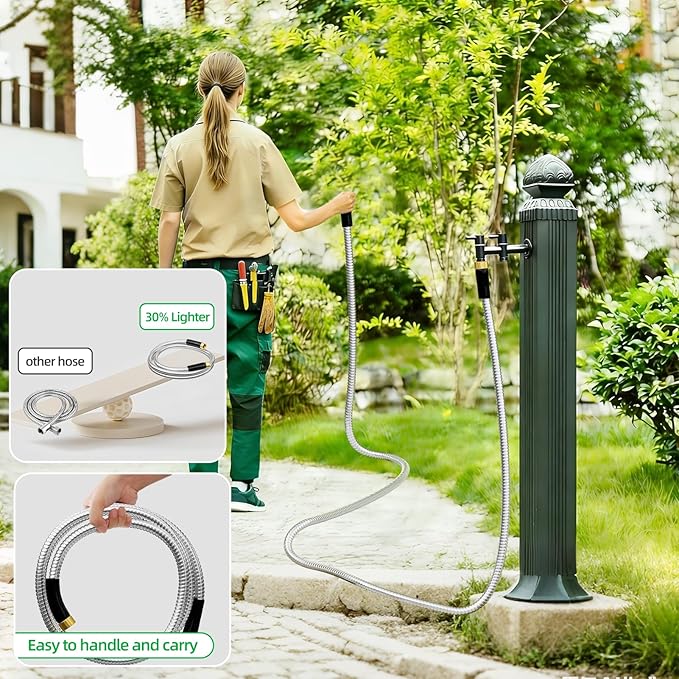 SPECILITE 10FT Short Garden Hose, 1/2" 304 Stainless Steel Leader Hose with Female to Female Brass Fittings, Flexible, Heavy-Duty & Never Kink, Water Pipe for Yard, Outdoor, Lawn