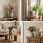 Rustic Terracotta Pot, 7 Inch Short Farmhouse Vase with Weathered Texture, Boho Home Decor for Pampas Grass, Tabletop, Mantel and Shelf Styling