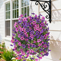 Artificial Hanging Baskets Outdoor, 4 Bundles Artificial Hanging Flowers Outdoors Spring Summer Decoration, No Fade Realistic Fake Hanging Baskets for Porch Patio Balcony Home Yard Decor