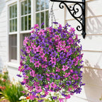 Artificial Hanging Baskets Outdoor, 4 Bundles Artificial Hanging Flowers Outdoors Spring Summer Decoration, No Fade Realistic Fake Hanging Baskets for Porch Patio Balcony Home Yard Decor