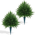 Artificial Cypress Topiary Ball Trees 23" with Ground Spike, 2 Pack Fake Shurbs Artificial Bushes for Outdoors, UV Resistant Faux Evergreen Plants for Indoor Front Porch Garden