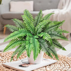 Fake Ferns Potted Plant, Artificial Boston Ferns in Pot, 24 Leaves for Outdoors & Indoor Faux Boston Bush Plant Artificial Greenery Patio Garden Farmhouse Windowsill Porch Home Decor