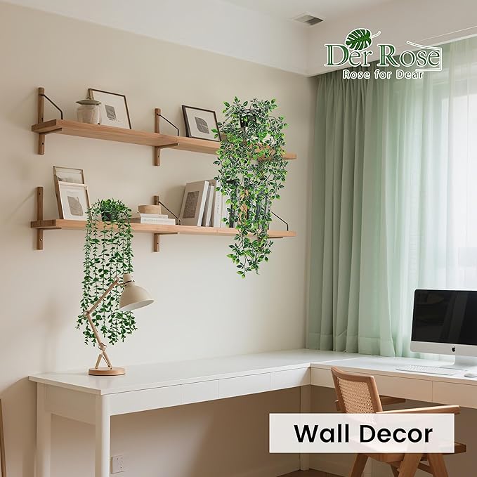 Der Rose 2 Pack Fake Hanging Plants Artificial Potted Plants Indoor and Outdoor for Office Living Room Bathroom Wall Shelf Decor