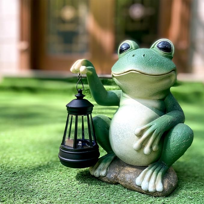 Glowing Garden Frog Outdoor Decor Cute Animal Outdoor Statue for Yard Patio Ornaments, Solar Frog Garden Decor for Birthday Housewarming Gifts for Woman, Mom, Grandma