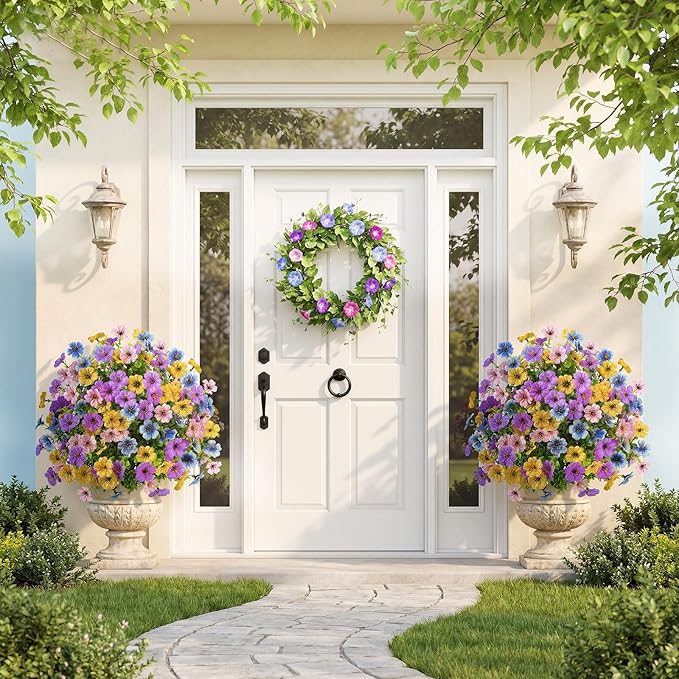 Alupssuc 2Pcs 20" Artificial Topiary Ball Flowers for Outdoors, Spring Decoration with Spike, UV Resistant Faux Summer Plants, Fake Bushes Indoor Decor, Mix 4 Colors for Garden, Porch, Home & Patio