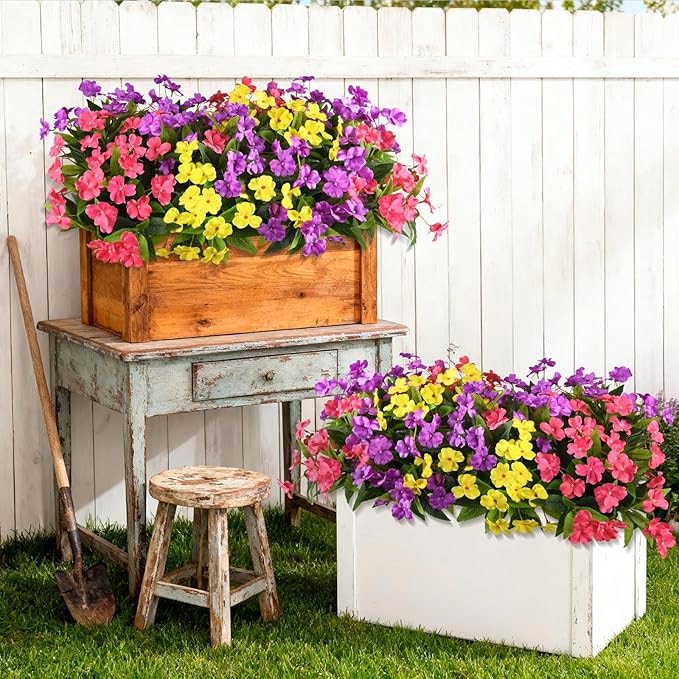 Hommyea Artificial Fake Flowers for Outdoor, 6 Bundles UV Resistant Faux Plants Decoration Silk Flowers No Fade Plastic Flowers for Outside Planters Home Porch Patio Yard Garden Decor