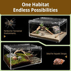 Reptile Terrarium Starter Kit, PC Habitat w/Magnetic Lid & Full Ventilation, Scorpion Habitat, Tarantula Enclosure, Spiders Cage, Insect Terrarium, Mantis & Small Frog Terrarium, 8"x6"x4" Assembled
