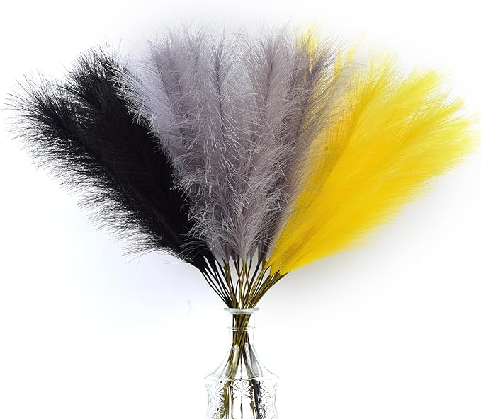LSKYTOP Yellow Pampas Grass Decor,23Inch 16pcs Faux Pampas Grass Bouquets Artificial Pampas Fake Pampas Flower for Home Living Room Bedroom Vase Decor