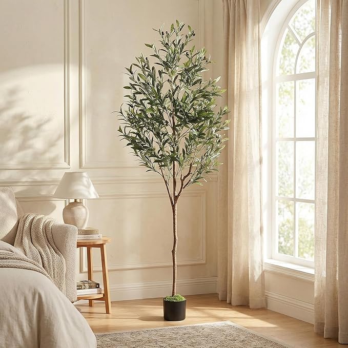 Alupssuc 6ft Olive Tree Artificial Indoor, Fake Tree Potted with Lifelike Fruits and Realistic Leaves, Faux Plants for Modern Home Office Living Room Decor