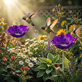 24" Handmade Metal Flower Garden Stake Bird Bath - Detachable Anti-Slip Bee Watering Station & Butterfly Puddler - Rustic Outdoor Art, Garden Gift for Bird Watchers, Mom & Seniors (Purple 2pcs)