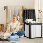 PatioZen 50 Gallon Resin Deck Box, Lockable Patio Outdoor Storage Box for Furniture, Garden Tools and Tools Storage, Waterproof Outside Storage Boxes - Black&White