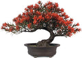 Artificial Bonsai Tree Fake Plants for Home Decor, Living Room Bathroom Bookshelf Entryway Table Wall Shelf Modern Farmhouse Decor, 9.5" Tall, Red