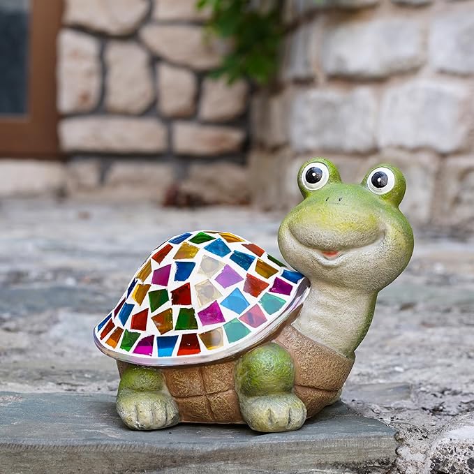 MININOVA Solar Mosaic Turtle Statues Outdoor Garden Decorations Kids Solar Light for Outside Home Decor Gifts for Kids Women Retirement Housewarming Christmas