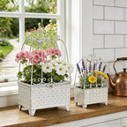 2-Piece Vintage Metal Birdcage Planter Set, Rustic Distressed Plant Holder, Farmhouse Floral Containers for Indoor Outdoor Garden, Patio & Tabletop Decor