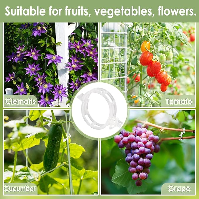 200 PCS Plant Support Clips - Reusable Tomato Clips for Climbing Plants Secured Plastic Garden Trellis Clips Plant Fixing Clips for Tomato Grape Cucumber Vine